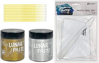 Simon Hurley Lunar Paste Bundle - Gold Rush and Silver Lining Lunar Paste - Includes 1 Palette Knife and 2 Scrapers - with Trebbies Detail Sticks