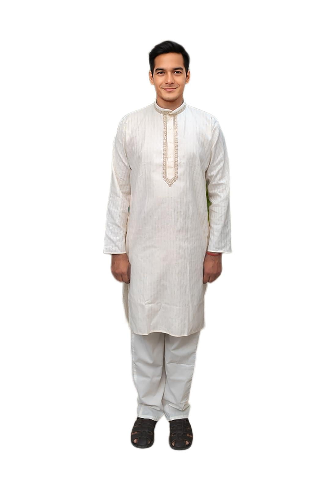 khakee Gifts Men's Pure Cotton Off White Kurta Pyjama Set Regular Wear (ks14)-picture-46