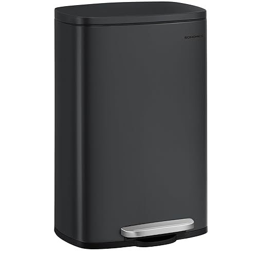 SONGMICS Bote de basura de 13 galones (50 L), cubo de basura de cocina de acero inoxidable, cubo de reciclaje o basura, cierre suave, pedal