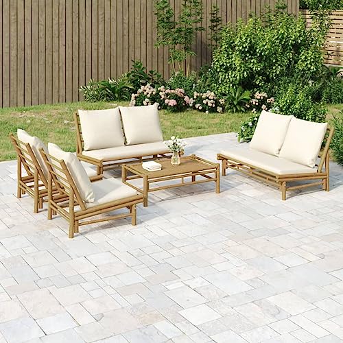 KCCKOM Garden Furniture Set 5 Piece Patio Lounge Set with Cream White Cushions Bamboo