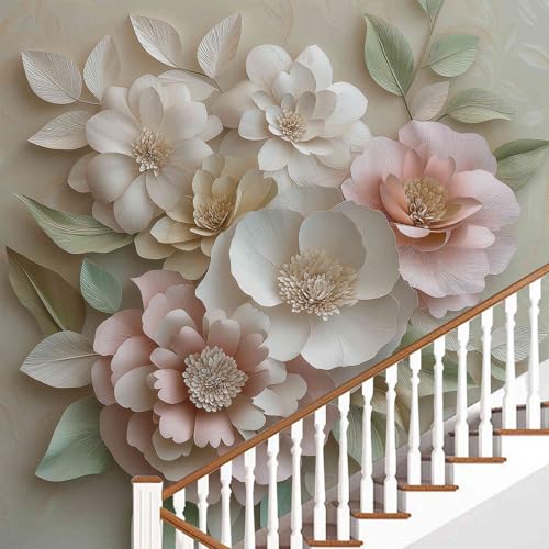 Papier peint panoramique 3D gris fleur pour agrandir un salon ou une chambre - 4
