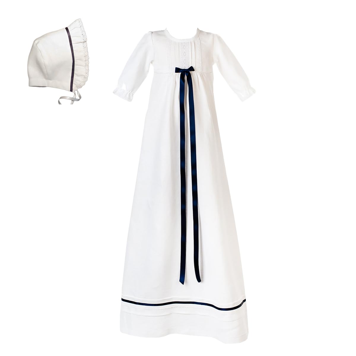 Taufkleider Junge und Mädchen Baby aus Weißem leinen mit Blauen details - Langes Taufkleid. Taufkleidung im schwedischen Design, Größe Baby 62 68 74 80 86