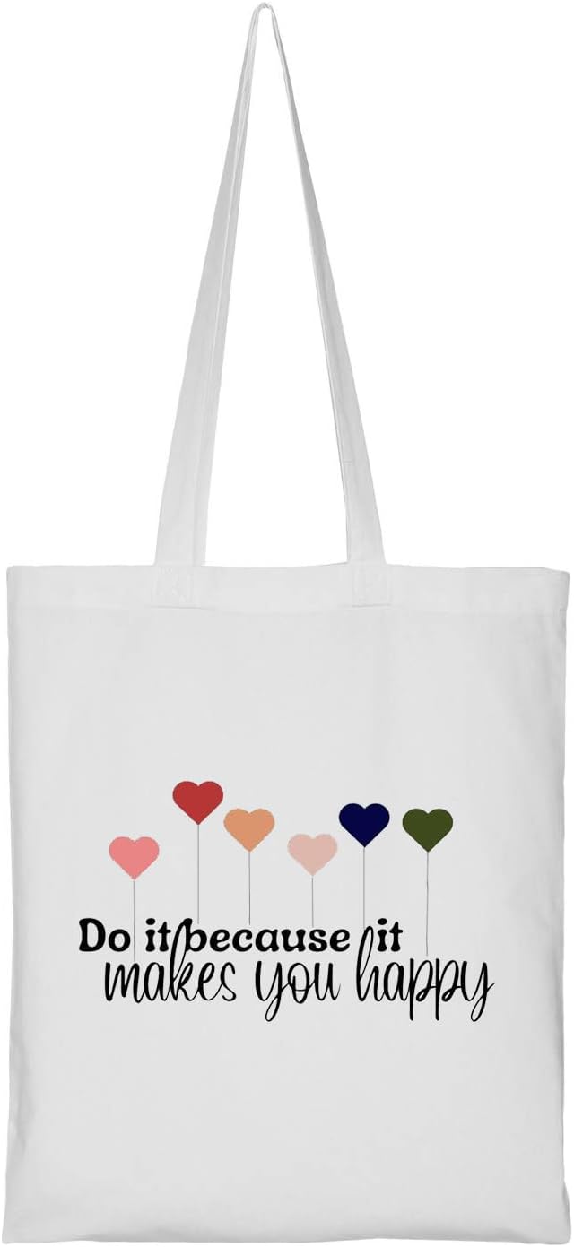 Reusable Zipper Tote Bag for Women/Girls | Multipurpose 100% Organic Cotton Printed Tote Bags | Shopping Sturdy Canvas Bag with 12kgs Capacity (Make You Happy Prints)