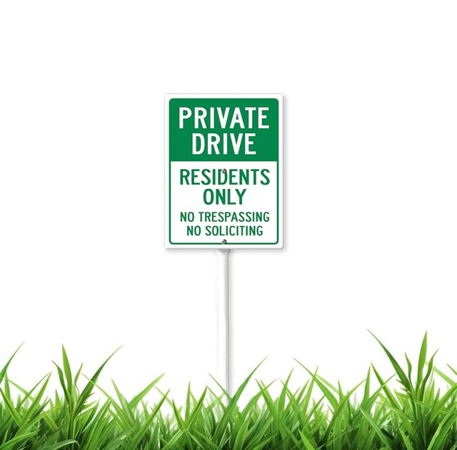 No Trespassing No Soliciting Residents Only Sign with Stake 7x8.8 inch Aluminum Outdoor Decoration Sign Aluminum Sign for Outdoor Use Easy Install Set of 1