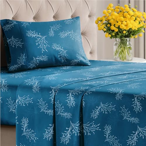 Image of Twin XL 3 Piece Floral Sheet Set - Soft, Breathable & Cooling - Sea Spray