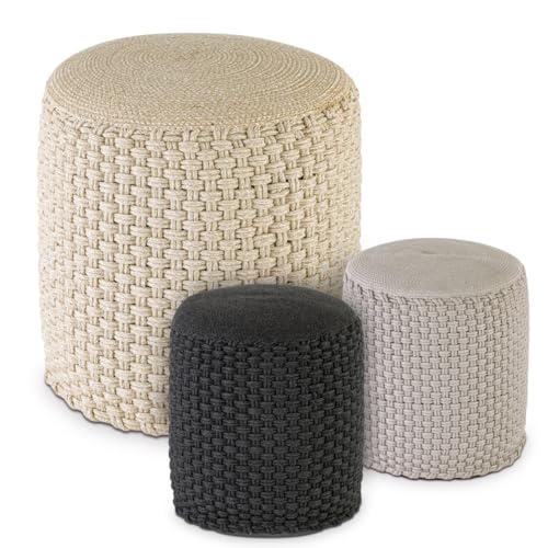 Amago home Hocker Sitzhocker Merino Pouf Indoor Outdoor ø40 H45cm Sitzpouf nachfüllbar Farbe beige - weiß