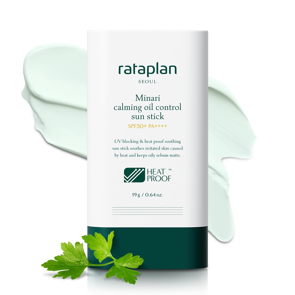 RATAPLANMinari Calming Oil Control Sun Stick SPF 50+ PA++++ - Korean Sunscreen Stick for Face, Matte Sunscreen for Oily Skin, Reef Safe, Broad Spectrum, No White Cast, Korean Skincare