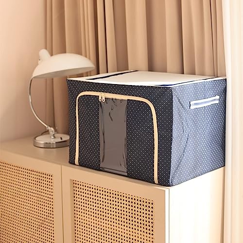 Image of Clothes Storage Box Wardrobe Organizer For Clothes 66 Liter Foldable Steel Frame Clothes Organizer Storage Box For Wardrobe, Saree, Shirts, And Blankets Pack Of 5