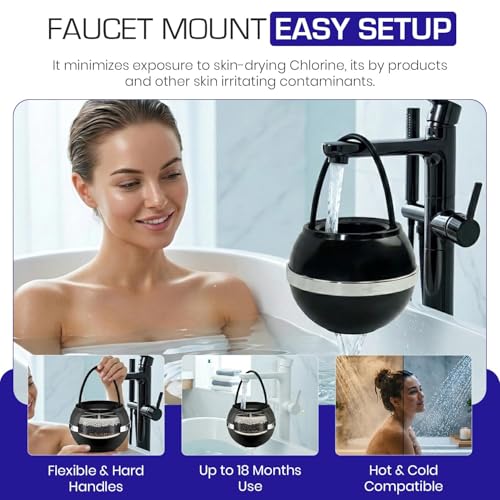 Image of Crystal Quest Bath Ball Filter for Tub Faucet, Bathtub Water Filter, BPA-Free Bathtub Filter, Removes Chlorine, Lead & Impurities, Improves Skin, Hair & Nails, with Extra Cartridge - Black