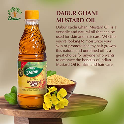 Dabur Kachi Ghani Mustard Oil - Oil for Skin and Hair Care, Cold-pressed Oil Body Massage, Therapeutic-Grade Mustard Oil, Natural Oil from Mustard Seeds, Unrefined Mustard Oil (1 ltr.) - Thumbnail 3