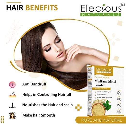 Miniatura 5 de Elecious Multani Mitti en polvo 100% natural para rostro, piel y cabello  Fuller's Earth, arcilla de bentonita (7.05 oz)