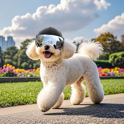 Enjoying Hundehelm für Kleine Hunde, Hundehelm mit Sonnenbrillen, Hundehelme Hut mit Ohrlöchern, Motorrad Fahrrad Hundehelm für kleine bis mittlere Hunde, Verstellbar, Schwarz