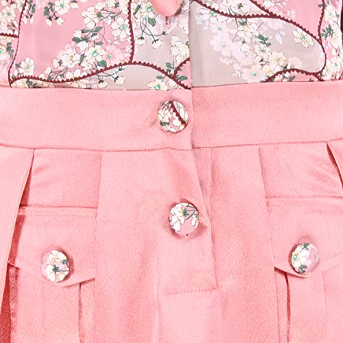 Image of Cutecumber Girls Peach Satin Floral Dress with Button-Down Knee Length Skirt - Front Button Closure, 3 /4 Sleeves for Kids & Baby Girls (Age 1-15 Years)