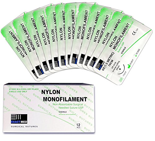 Exactmed - 12 Pack Sutures Thread with Needle - First Aid Field Emergency Practice and Training - Non Absorbable Surgical Suturing with Needles - 100% Satisfaction Guarantee!