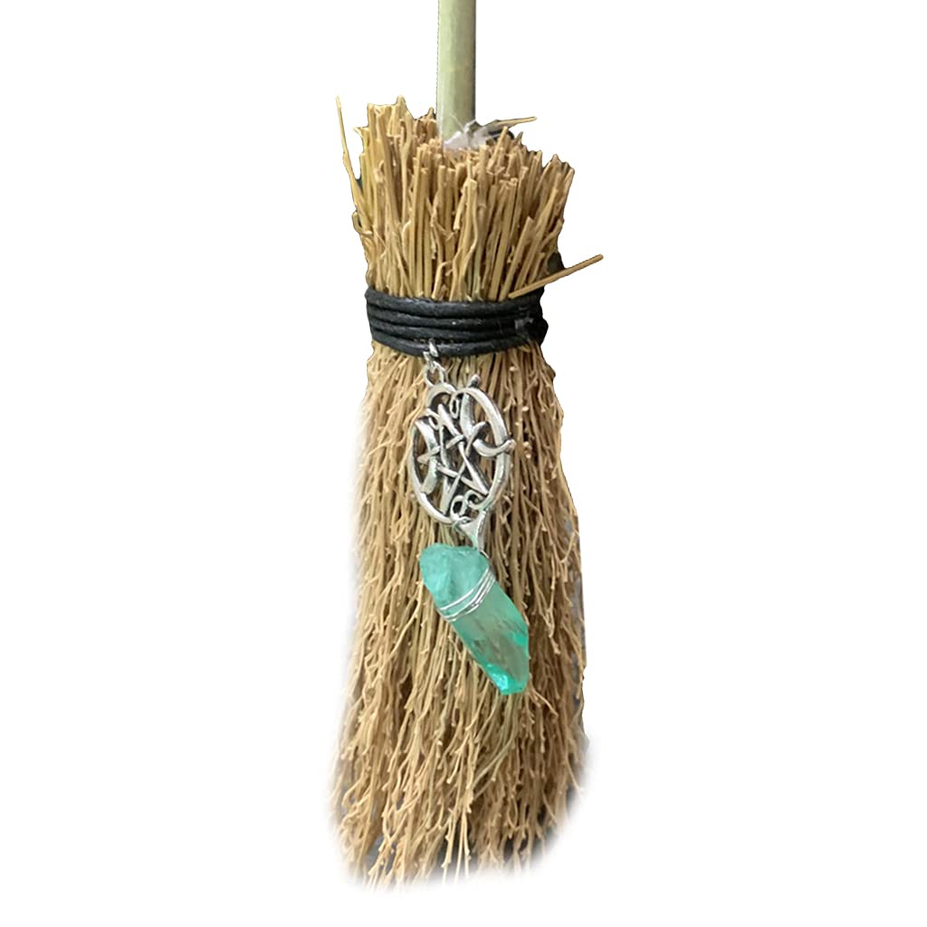 SOFEA Mini Broom Mini Broom Straw Witch Brooms with Hanging Crystal Pendant Decor for Halloween