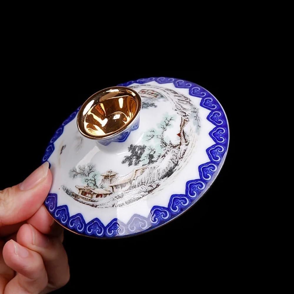 Zestaw herbaty Gaiwan, 300ml Blue and White Tea Tureen Landscape Tea Cup GaiWan Kung Fu Tea