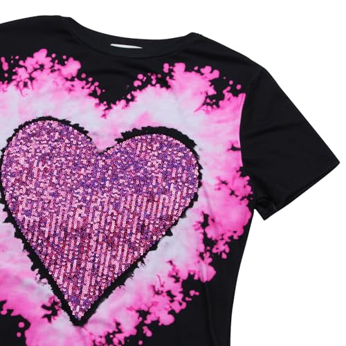 Image of PESION Womens Short Sleeve T-Shirt Sequined Tops O-Neck Funny Graphic Tees Blouse
