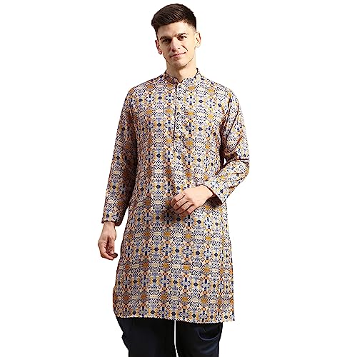 Image of Men's Black Art Silk Regular Fit Ethnic Motifs Kurta | Indian Kurta | Festive Ethnic Kurta with Embroidered Packet