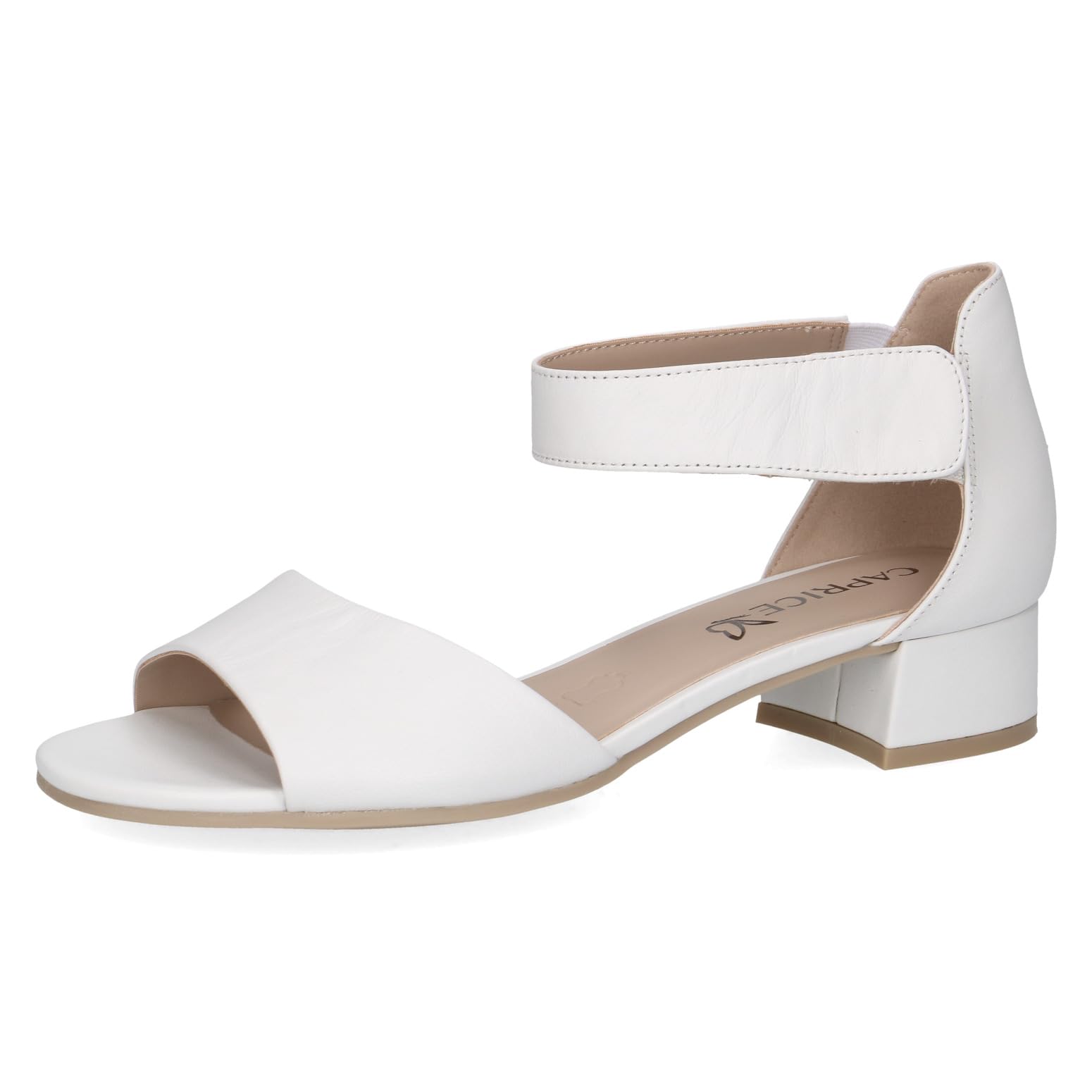 CAPRICE Women Sandals with Heel Leather Straps, White (White Nappa), 4.5 UK