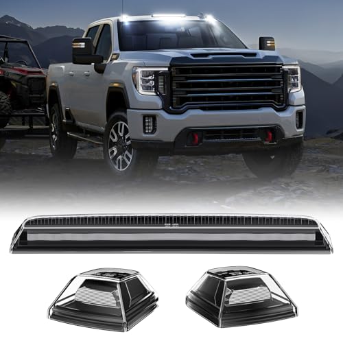 LUDARM LED Cab Roof Light Compatible with Silverado Sierra 2500HD 3500HD 2020-2024 Pickup Truck Cab Clearance lights 3PCS White Light Clear Lens