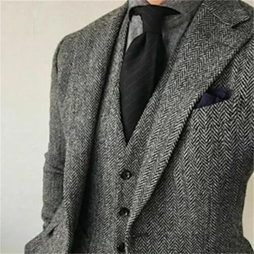 3 Piece Tweed Herringbone Suits for Men Slim Fit Two Buttons Men's Suits Vest Tuxedos Suits Pants Set3