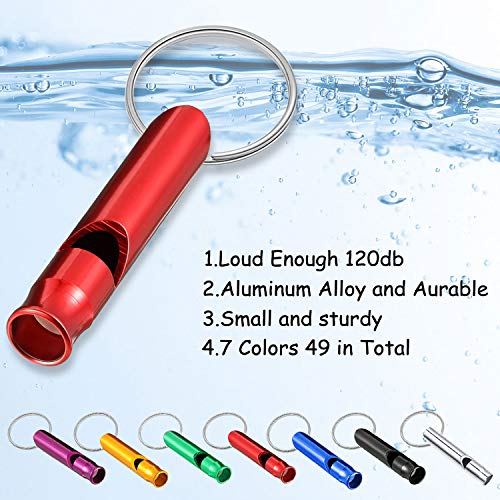 49-Pieces-Emergency-Whistle-with-Keychain-Aluminum-Keychain-Whistle-Emergency-Survival-Whistle-Key-Chain-for-Outdoor-Camping-Hiking-Boating-Hunting-Fishing-7-Colors