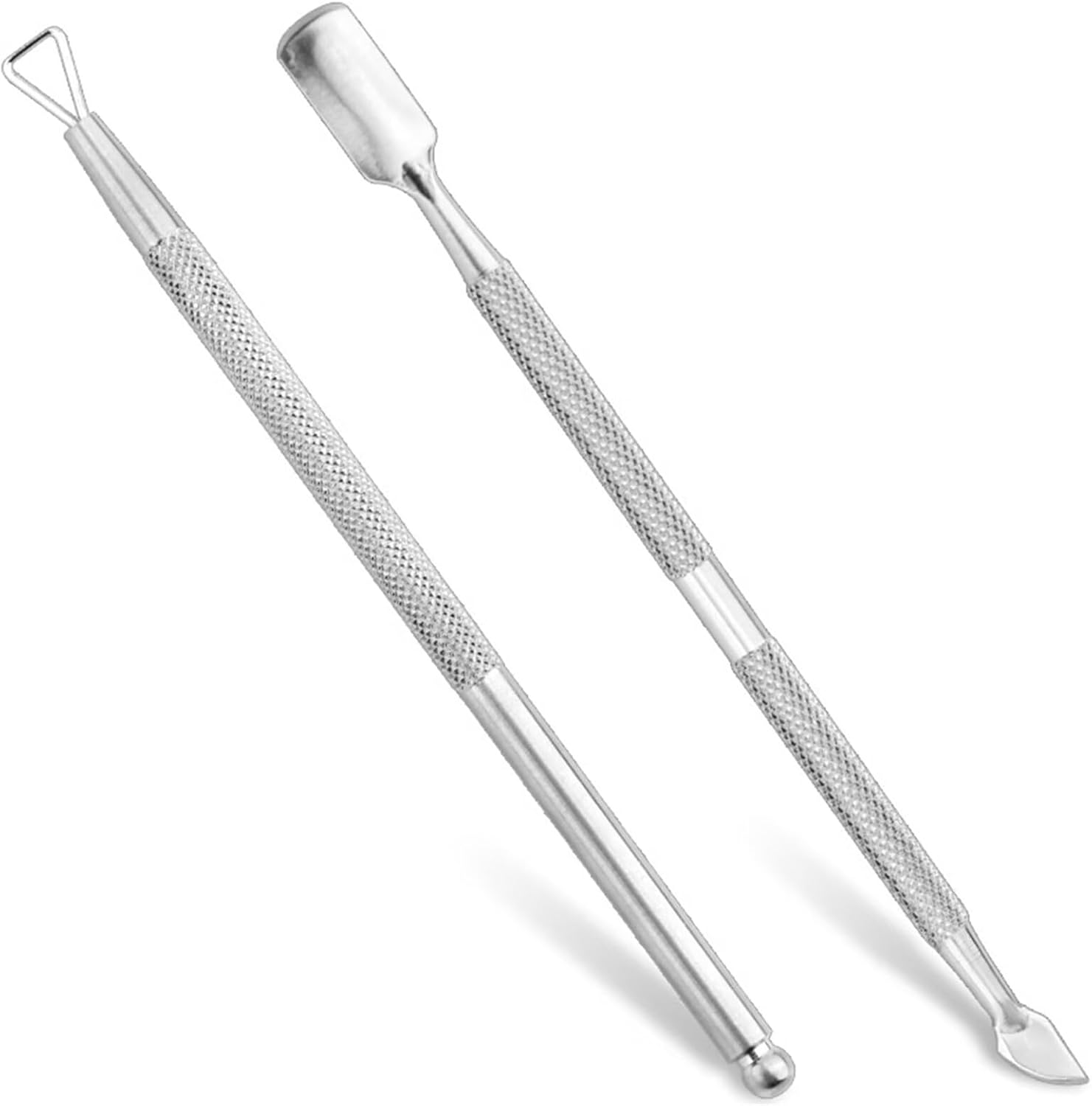 Cuticle Pusher – Cuticle Pusher Tool Kit with Fork, Pack of 2 Cuticles Remover & Trimmer, Dual Head UV Gel Nail Polish Remover for Removing Dead Skin, Nail Art Tools Scraper and Cleaner- Silver