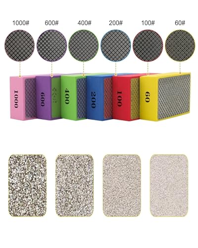 Lifegogo 6 Stück Diamant-Handpolierpads Set: Fliesen Schleifblöcke Polierpads für Präzise Randbearbeitung Fliesen 60# 100# 200# 400# 600# 1000# Geeignet für Handwerker & DIY