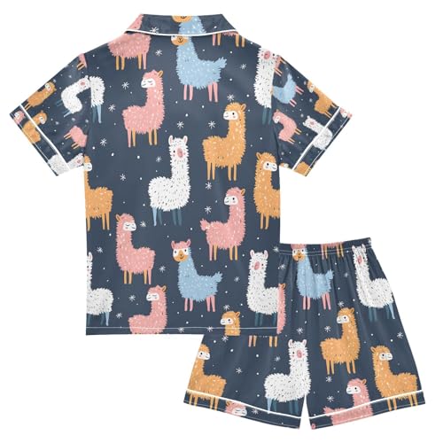 senya Colorful Cute Alpacas X Satin Summer Pajama Sets Silk Short Sleeve Button Down Sleepwear2