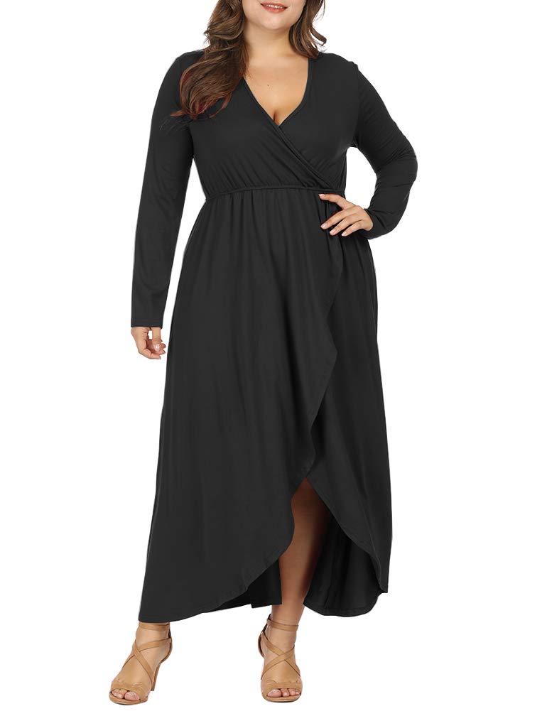 Photo 1 of ALLEGRACE Women Plus Size Wrap V Neck Long Sleeve Ruffle Maxi Dress Flowy Long Dresses size 2X