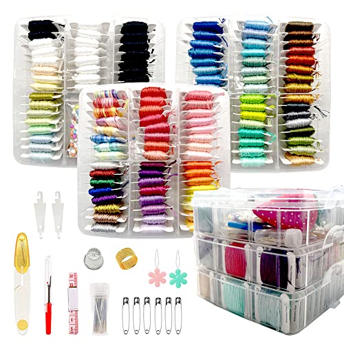 Friendship Bracelet String Kits - 160Pcs Embroidery Floss Kit Including 110 Colors Embroidery Supplies Thread And Cross Stitch Tools For Floss Bobbins Hand Embroidery Knitting Sewing #TOP2