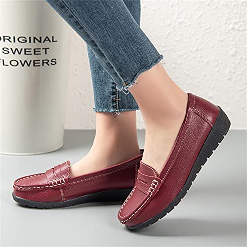 Hbeylia Women's Red Leather Slip On Loafers Fashion Casual Walking Shoes4