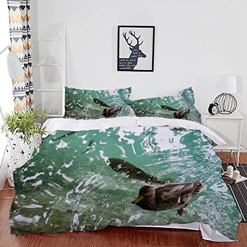 ZAHOCAI Bettwäsche 150x200 HellgrüNe Barbarie-Ente + 2 Kissenbezüge 80x80 cm mit Reißverschluss Deluxe-Bettwäsche-Set Atmungsaktiver Bett-Bezug 3D Muster Microfaser bettwäsche-Sets hochwertige
