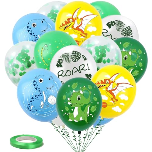 YXBWM 30PCS Dinosaur Balloons Decorations - 12inch Latex Pterosaur Triceratops for Party Supplies - 6 Unique Styles for Birthday Celebration