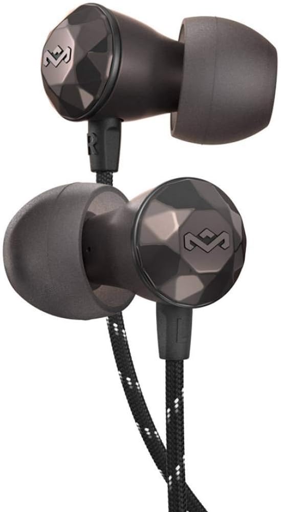 House of Marley, Nesta Ceramic In-Ear Headphones - Noise-Isolating Design, In-line Microphone with 3-button Remote, Solid, Durable and Wear Resistant, Stash Bag, 2 Size Ear Gels, EM-FE033-HM Hematite