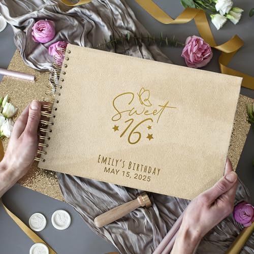 Image of Personalized Guest Book Photo Album Scrapbook Sign-In Book for 21st, 30th, 50th, or 60th Birthday Party or Anniversary Fits 4x6 & 5x7 Polaroid Instax Pictures Keepsake Book (Ivory, Large - 11.7x8.3)