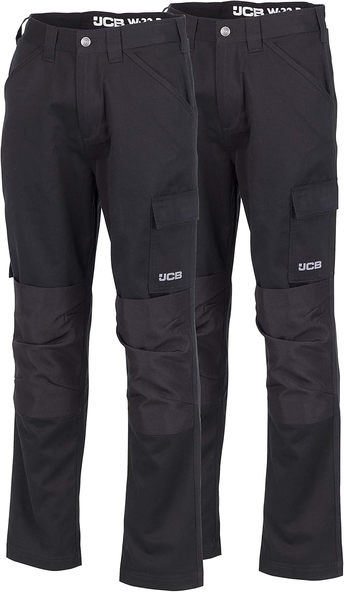 Qwick-Fit Men's Black Jcb - Work Trousers - Cargo Trouser - Essential Workwear Trousers - Twin Pack - Navy Size Waist 38,40,42,44 (Uk, Waist, 44, Regular, Regular, )