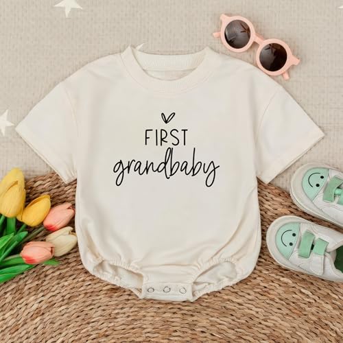 2Pcs First Grandchild Coming Bodysuit - New Baby Reveal Gift for Grandparents - First Grandbaby Romper (Size 0-3 Months Only)2