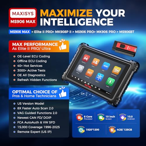 Autel Scanner MaxiSYS MS906 MAX, 2026 10'' MS906MAX 2.0 Ver. of MS906 PRO MS908S MK908 II, Lite of Elite 2 PRO, Top Scan Tool Bidirectional, 3000+ Active Test, 40+ Resets, CAN FD DoIP Auto Scan2.0 FCA - Image 4