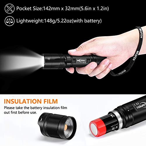 MIKAFEN Tactical Flashlight 1200 Lumens LED Weapon Light with Picatinny Mount, Micro-USB Rechargeable, Battery and Pressure Switch Included - Thumbnail 3