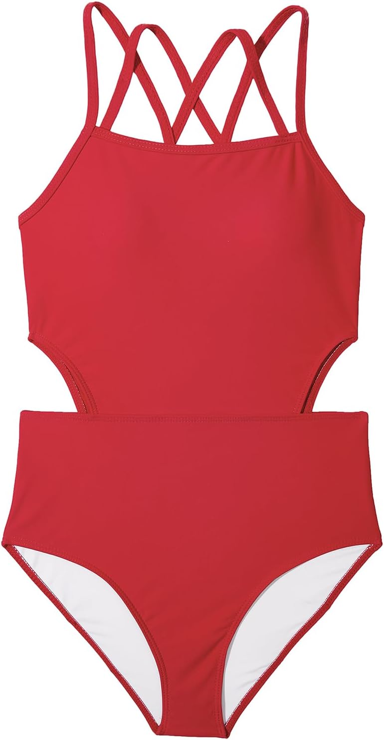 Century Star Girls' One Piece Swimsuits Bathing Suits Teens One Piece Swimwear Cut Out Crossback Sport Teen Kids 10-15 Years