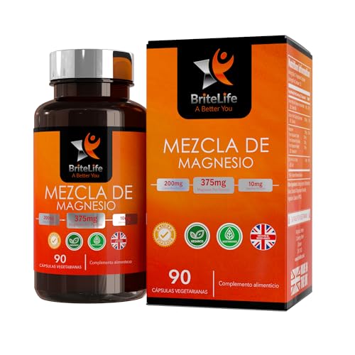 BL Complejo de Magnesio Glicinato, Malato y Citrato | 90 Cápsulas de Magnesio - 375mg de Citrato de Magnesium, Malato y Glicinato de Mag con Zinc, Calcio y Vitamina B6 | Sin OGM, Lácteos y Gluten