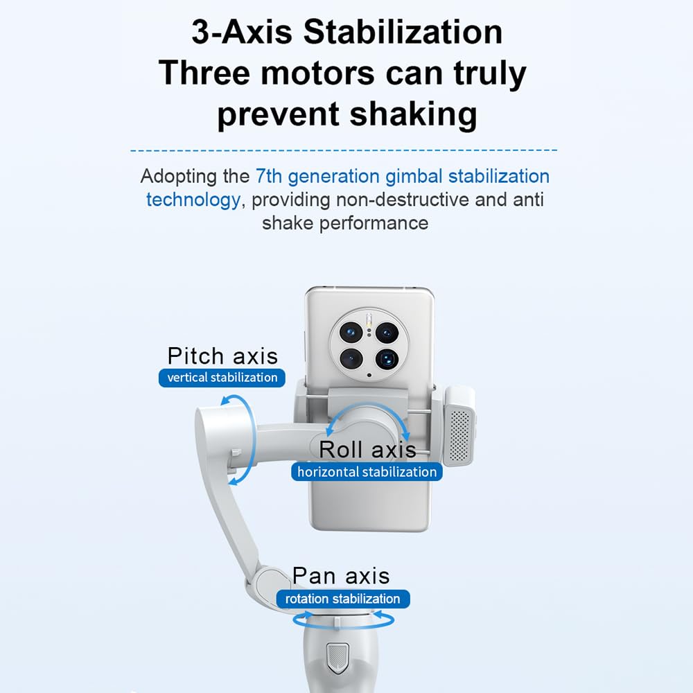 Andoer 3-osiowy stabilizator gimbala, stabilizator do smartfona, 0,28 g / 0,61 funta ładunek zapobiegający wstrząsom, wsparcie gestów, sterowanie połączeniem BT z czujnikiem wzroku AI i modułem