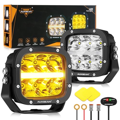 Auxbeam XP-Ultra Series 5 Inch LED Pods Light with Amber DRL,132W 15600LM Square Amber Offroad Lighting, Spot Flood Combo Fog Light Bar for Off-Road 5in W/A DRL