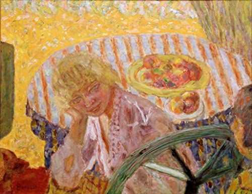MHFFDYIV Famoso Impresión de Imagen Impresiones en Lienzo Arte Giovani donne in giardino o il dipinto della tovaglia a righe di Pierre Bonnard para la Decoración del Hogar de la Oficina 60x90cm