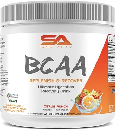 BCAA Powder Plus Glutamina y Polvo de electrolitos para recuperación e hidratación, 30 porciones (Citrus Punch)