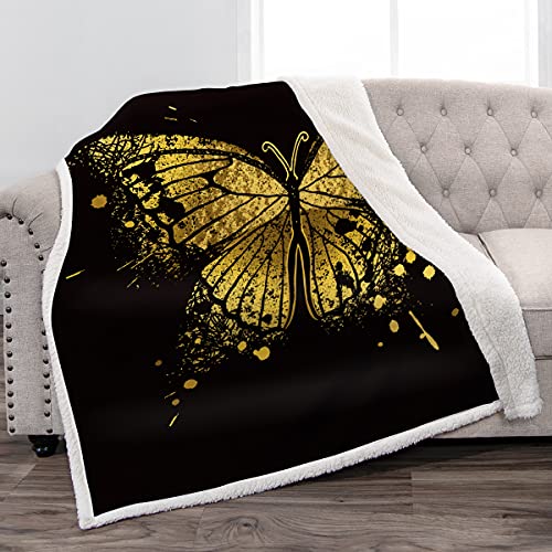 Jekeno Ultra Soft Butterfly Throws Blankets For Women Girls Kids Adults Boys Men Yellow Print Butterfly Warm Fuzzy Cozy Sherpa Blanket For Bed Couch Bedroom Living Room Decor 50"X60" #TOP27