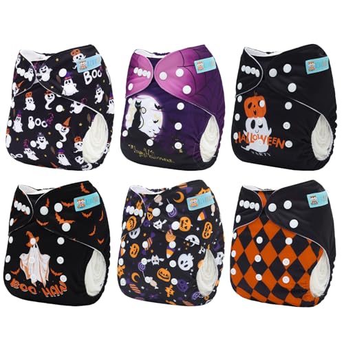 Image of ALVABABY Baby Cloth Diaper 6 Pack with 12 Inserts One Size Cloth Diaper Covers Adjustable Washable Reusable for Baby Girls and Boys