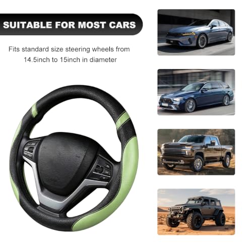 Image of Car Steering Wheel Cover, 15 Inch Premium Leather Breathable Non-Slip Wheels Wrap, Universal Auto Comfortable Steering Wheel Protector for SUV Truck Van, Car Accessories (Light Green)