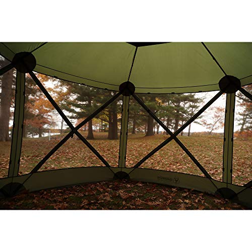 Gazelle GG600GR 8 Person 6 Sided Outdoor Portable Pop Up Water and UV Resistant Gazebo Screened Tent with Carry Bag and Stakes, Alpine Green
